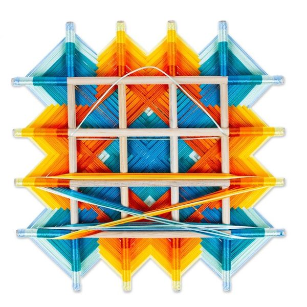 Alternate image for Pine Wood Handwoven Marigold Wall Art with Geometric Motifs Marigold Divinity