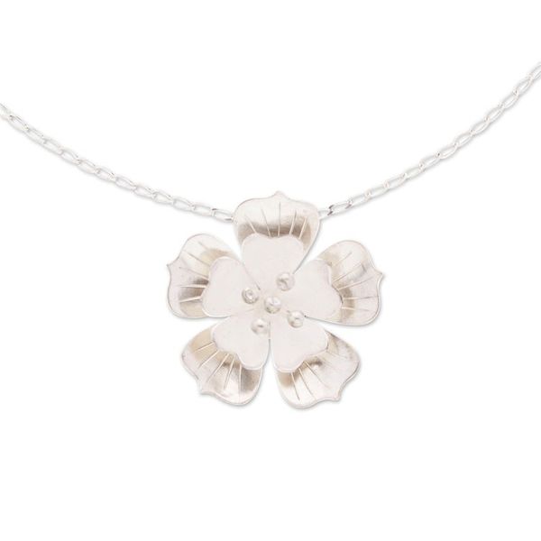 Alternate image for Matte and Polished 925 Silver Peach Blossom Pendant Necklace Peach Blossom Beauty