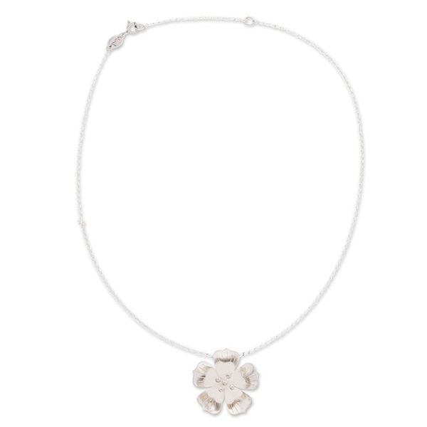 Alternate image for Matte and Polished 925 Silver Peach Blossom Pendant Necklace Peach Blossom Beauty