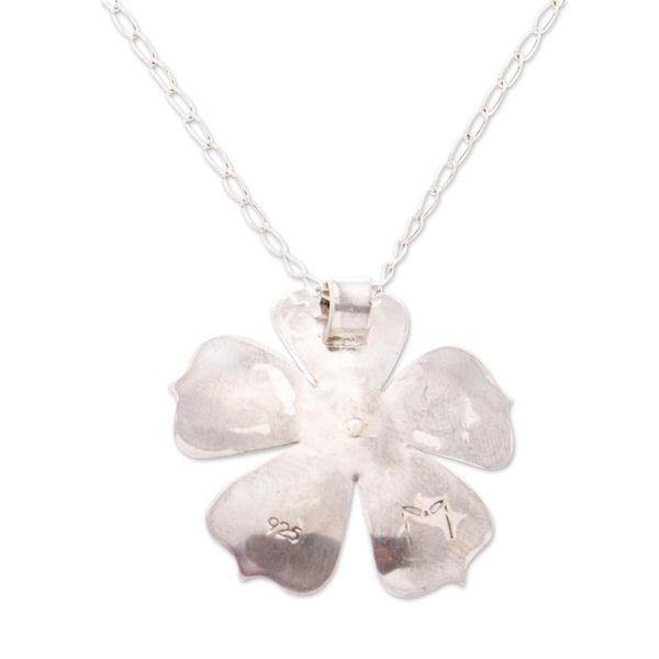 Alternate image for Matte and Polished 925 Silver Peach Blossom Pendant Necklace Peach Blossom Beauty