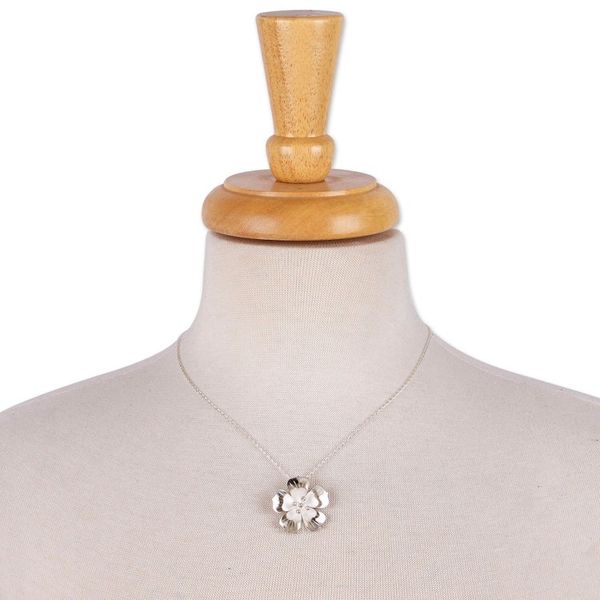 Alternate image for Matte and Polished 925 Silver Peach Blossom Pendant Necklace Peach Blossom Beauty