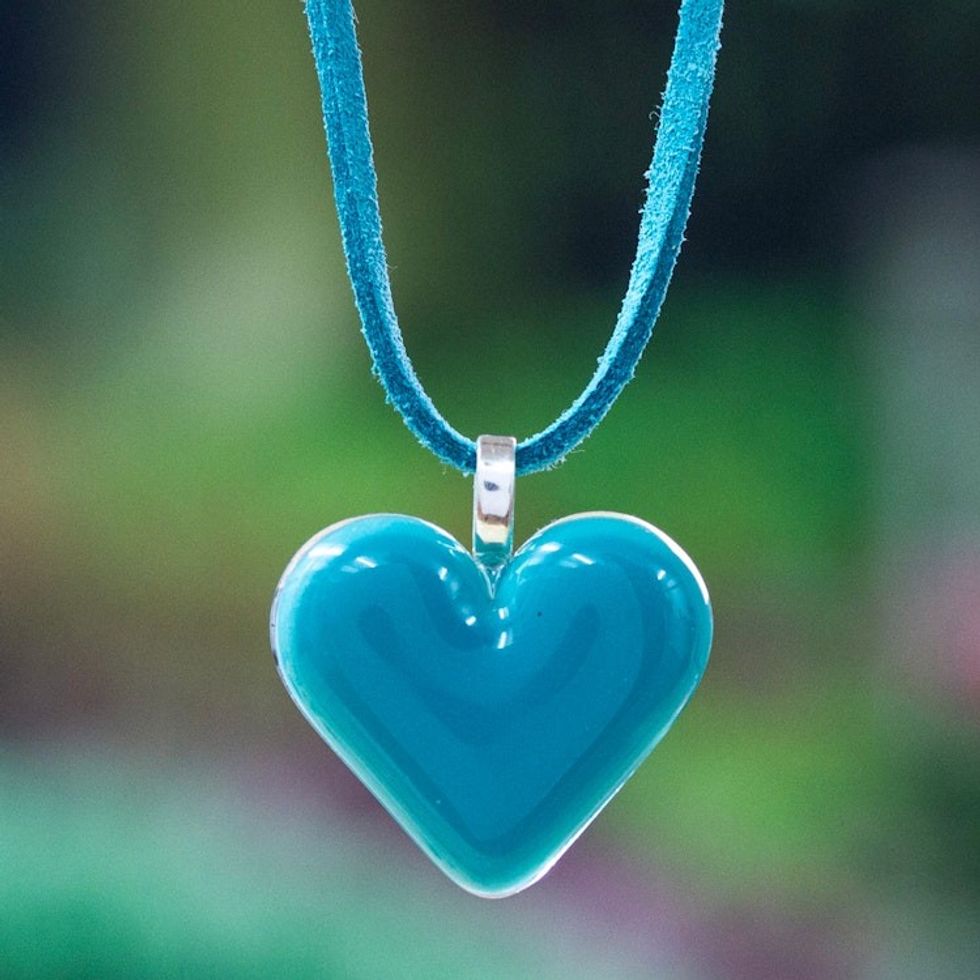 Art Glass Heart-Shaped Pendant Necklace in Teal 'My Teal Love'