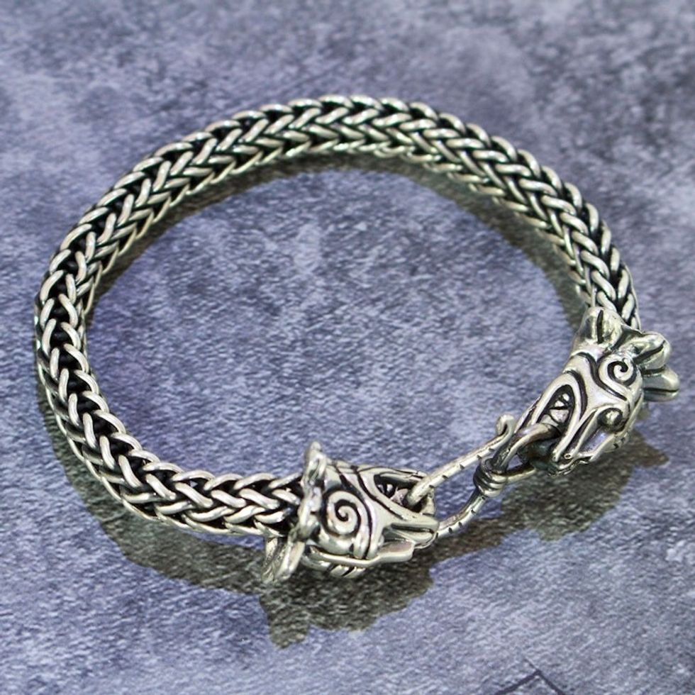 Men's Taxco Sterling Silver Quetzalcoatl God Chain Bracelet 'Quetzalcoatl God of Life'