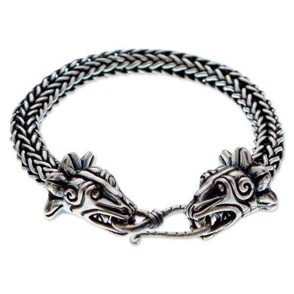 Alternate image for Mens Taxco Sterling Silver Quetzalcoatl God Chain Bracelet Quetzalcoatl God of Life