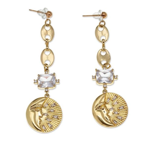 Alternate image for Moon and Star-Themed 24k Gold-Plated Dangle Earrings Crescent Cosmos