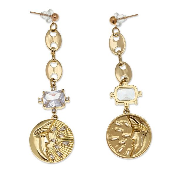 Alternate image for Moon and Star-Themed 24k Gold-Plated Dangle Earrings Crescent Cosmos