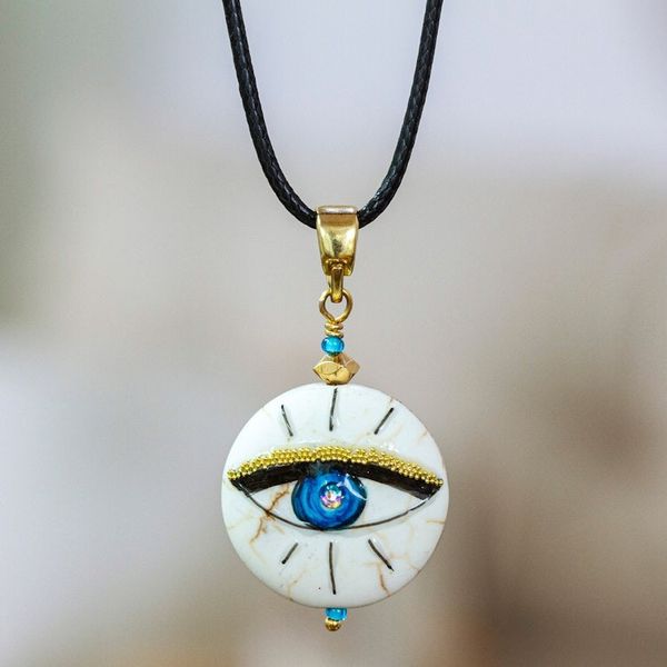 Alternate image for Hand-Painted 14k Gold-Accented Round Pendant Necklace Universal Glance