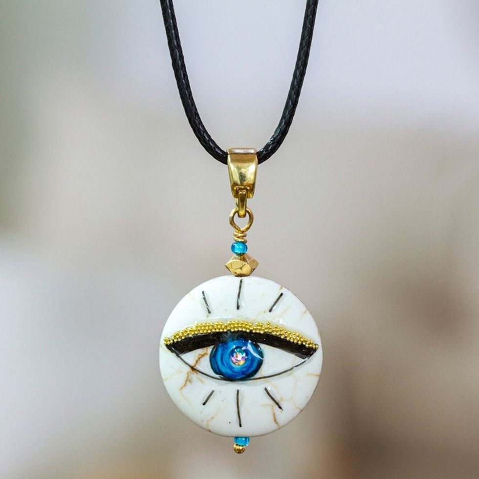 Hand-Painted 14k Gold-Accented Round Pendant Necklace 'Universal Glance'