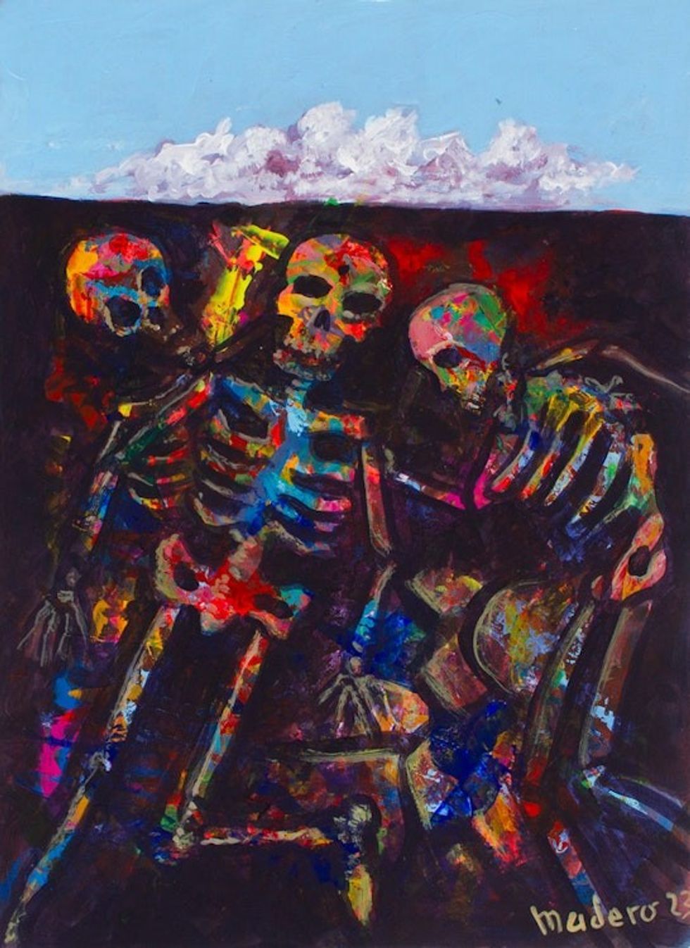 Signed Surrealist Day of the Dead Acrylic Landscape Painting 'The Pit II'
