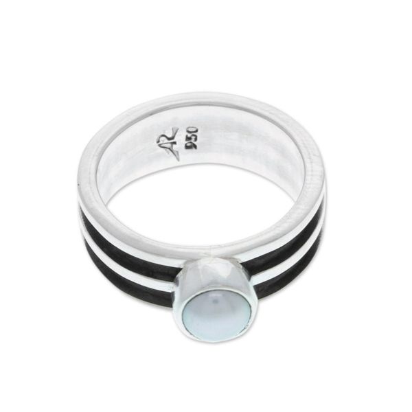 Alternate image for Polished Silver Single Stone Ring with Cultured Pearl Pearly Essence