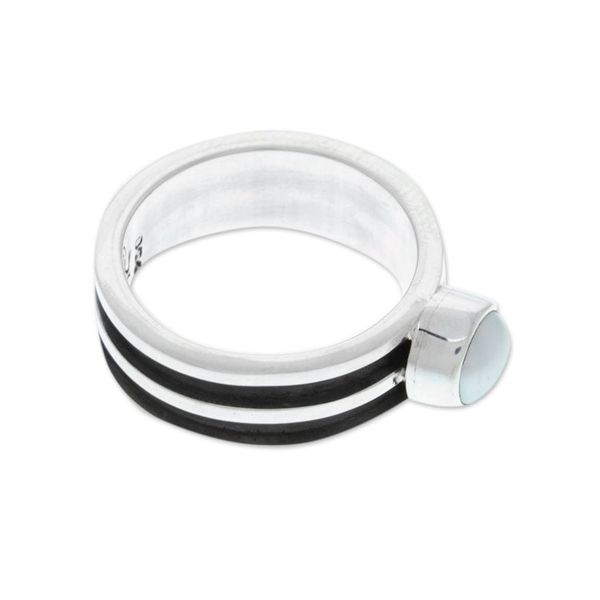 Alternate image for Polished Silver Single Stone Ring with Cultured Pearl Pearly Essence