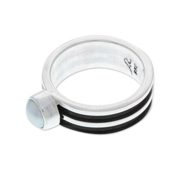 Alternate image for Polished Silver Single Stone Ring with Cultured Pearl Pearly Essence