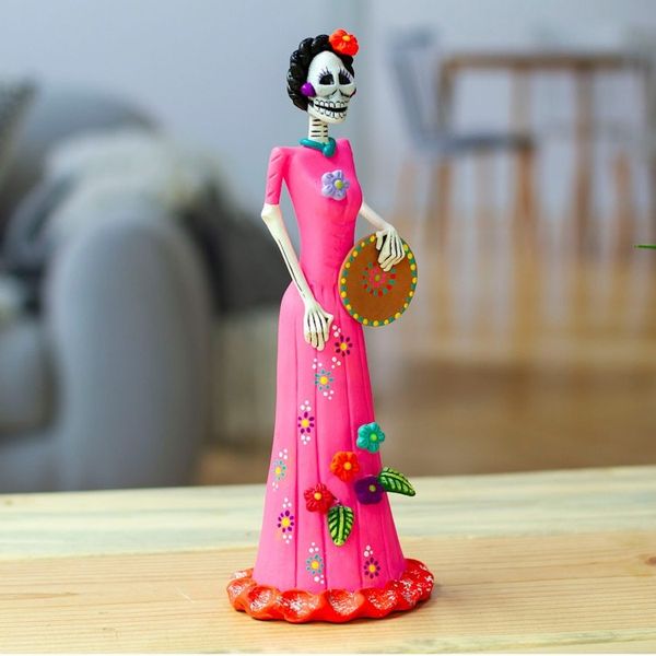 Alternate image for Hand-Painted Catrina Plate Ceramic Sculpture from Mexico Delightful Catrina
