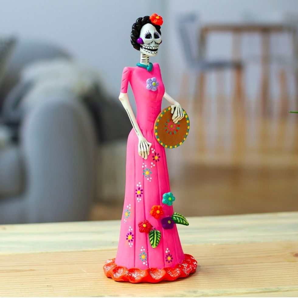 Hand-Painted Catrina Plate Ceramic Sculpture from Mexico 'Delightful Catrina'