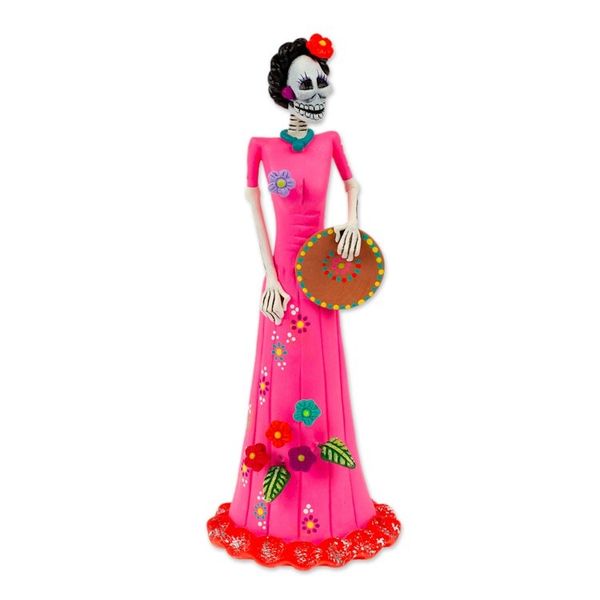 Alternate image for Hand-Painted Catrina Plate Ceramic Sculpture from Mexico Delightful Catrina