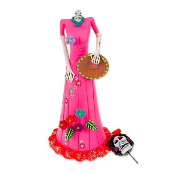 Alternate image for Hand-Painted Catrina Plate Ceramic Sculpture from Mexico Delightful Catrina