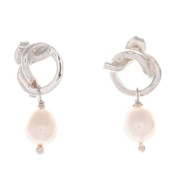 Alternate image for Polished Sterling Silver Dangle Earrings with White Pearls Pearly Knots