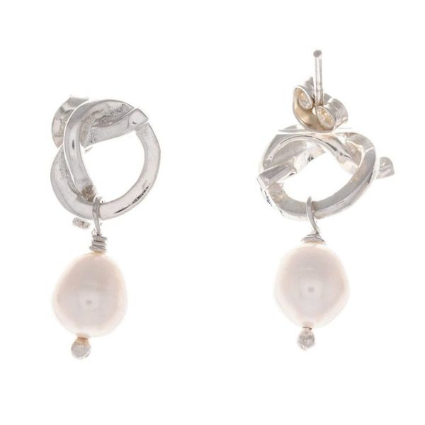 Alternate image for Polished Sterling Silver Dangle Earrings with White Pearls Pearly Knots