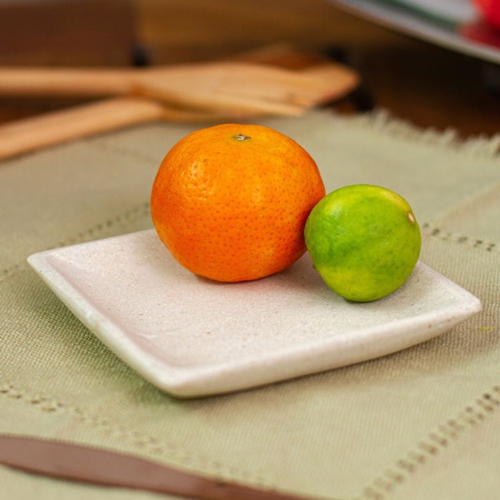 Square Plate in an Ecru Tone Handcrafted from Marble 'Ecru Sophistication'