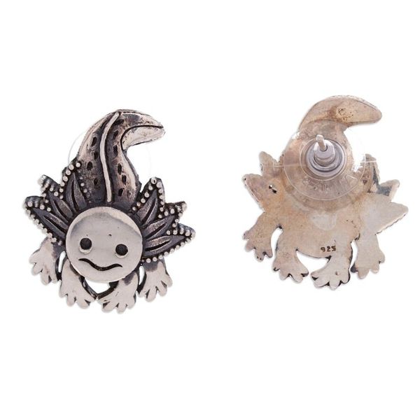 Alternate image for Polished and Oxidized Sterling Silver Axolotl Earrings Axolotl Spirit