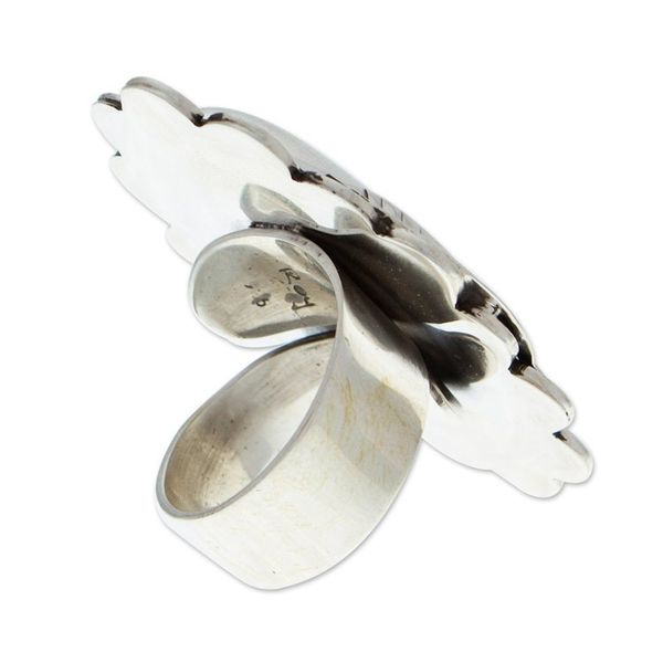Alternate image for Taxco Sterling Silver Wrap Ring with Floral and Leaf Motif Contemporary Nature
