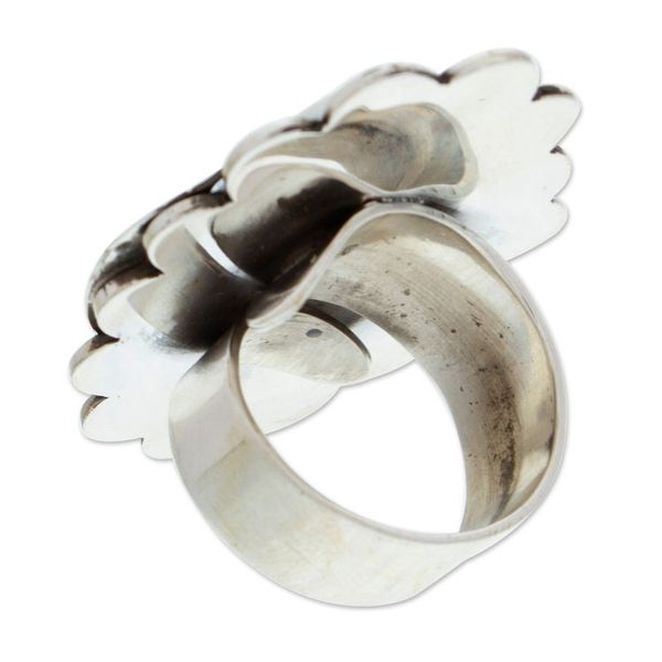 Alternate image for Taxco Sterling Silver Wrap Ring with Floral and Leaf Motif Contemporary Nature