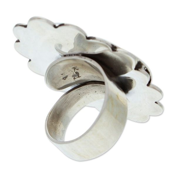 Alternate image for Taxco Sterling Silver Wrap Ring with Floral and Leaf Motif Contemporary Nature