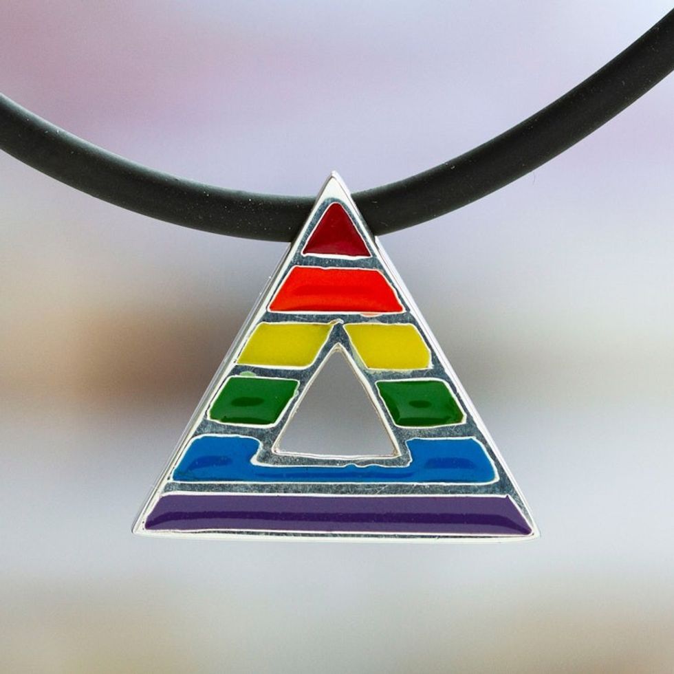 Unisex Sterling Silver LGBTQ Themed Pendant Necklace 'Rainbow Pride Triangle'