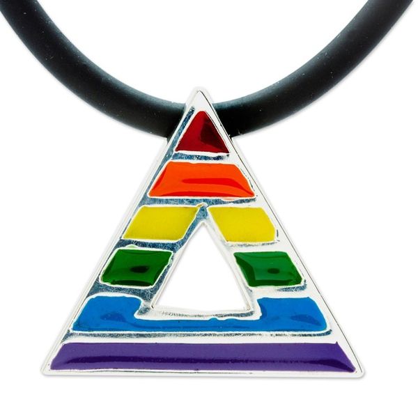 Alternate image for Unisex Sterling Silver LGBTQ Themed Pendant Necklace Rainbow Pride Triangle