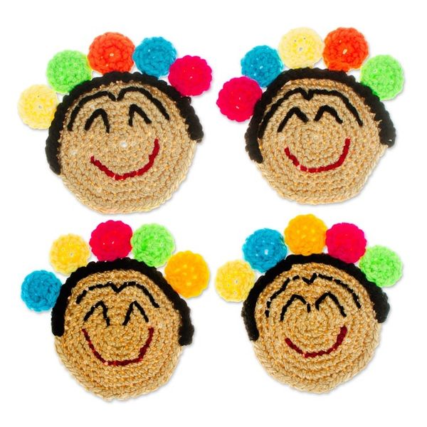 Alternate image for Set of 4 Frida Kahlo Crocheted Coasters from Mexico Festive Frida