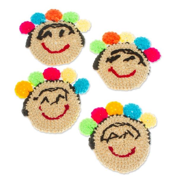 Alternate image for Set of 4 Frida Kahlo Crocheted Coasters from Mexico Festive Frida