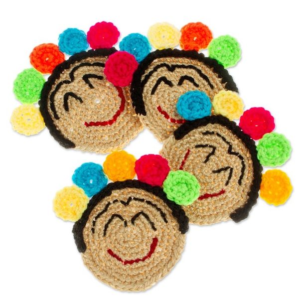 Alternate image for Set of 4 Frida Kahlo Crocheted Coasters from Mexico Festive Frida