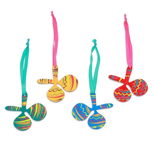 Alternate image for Colorful Set of 4 Hand-Painted Maracas Themed Wood Ornaments Festive Maracas