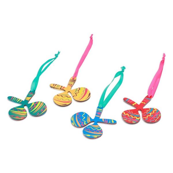 Alternate image for Colorful Set of 4 Hand-Painted Maracas Themed Wood Ornaments Festive Maracas