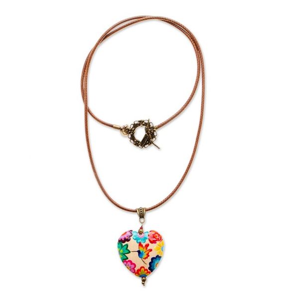 Alternate image for Hand-Painted Bird-Themed Pinewood Pendant Necklace Hummingbird Realm