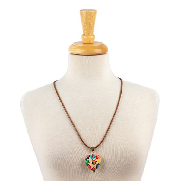 Alternate image for Hand-Painted Bird-Themed Pinewood Pendant Necklace Hummingbird Realm