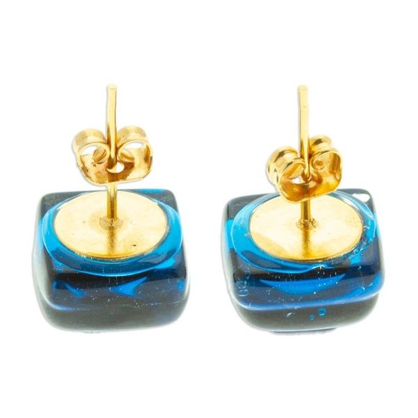 Alternate image for Blue Fused Glass Mosaic Stud Earrings Handmade in Mexico Blue Dichroic