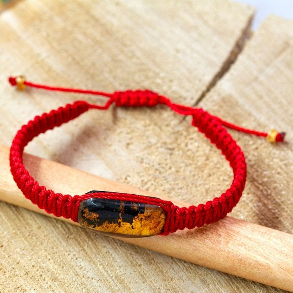 Handcrafted Natural Amber Pendant Bracelet in Red 'Ancient Desire in Red'