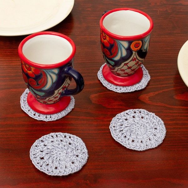 Alternate image for Set of 4 Handmade Light Blue-Grey Crocheted Coasters Light Blue-Grey Pinwheel