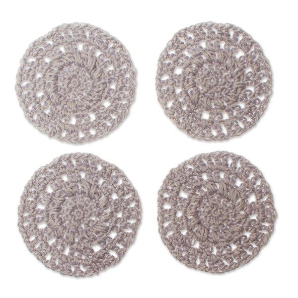 Alternate image for Set of 4 Handmade Light Blue-Grey Crocheted Coasters Light Blue-Grey Pinwheel