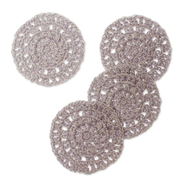 Alternate image for Set of 4 Handmade Light Blue-Grey Crocheted Coasters Light Blue-Grey Pinwheel