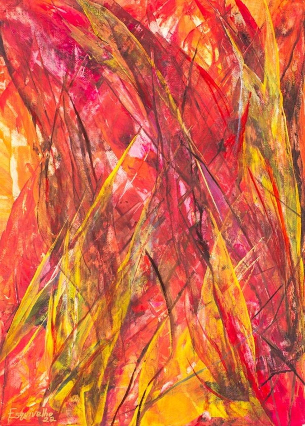 Abstract Painting Made with Acrylic Natural Dyes on Paper 'Sunburst Fragment'