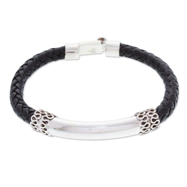 Alternate image for Mens Classic Leather and Sterling Silver Pendant Bracelet Todays Gallantry