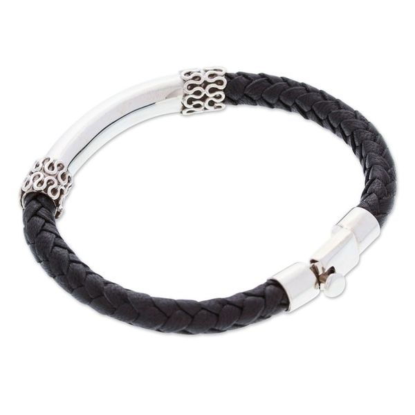 Alternate image for Mens Classic Leather and Sterling Silver Pendant Bracelet Todays Gallantry