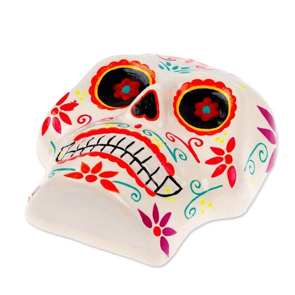 Alternate image for Hand-Painted Floral Day of the Dead Skull Ceramic Wall Art Face of the Underworld