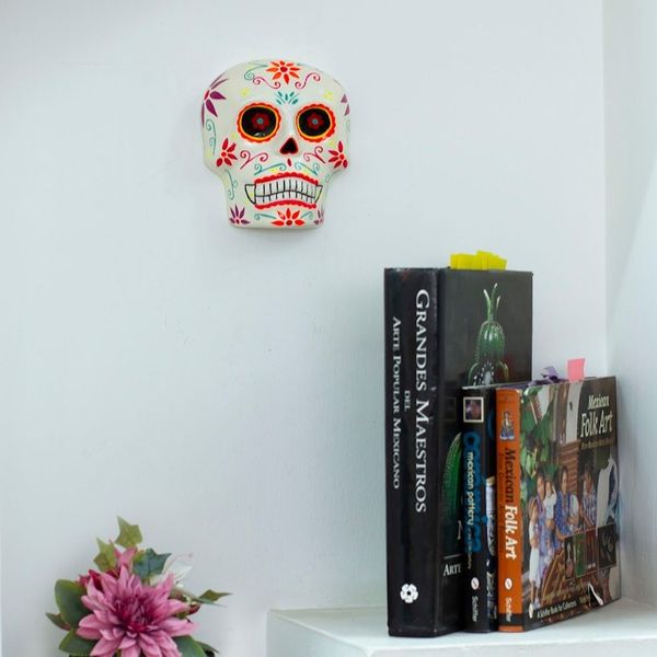 Alternate image for Hand-Painted Floral Day of the Dead Skull Ceramic Wall Art Face of the Underworld