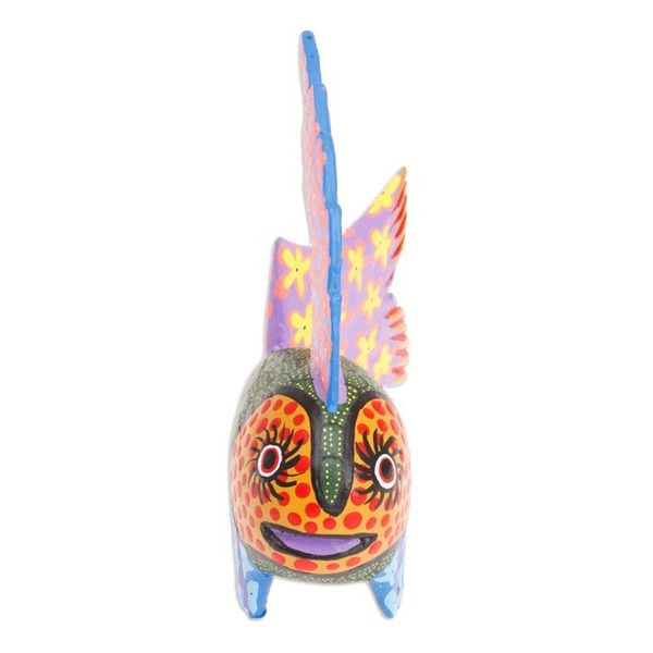 Alternate image for Hand-Painted Wood Fish Alebrije Figurine in Green and Purple Petite Fish in Green