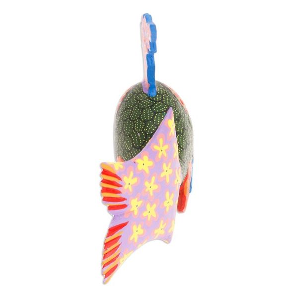 Alternate image for Hand-Painted Wood Fish Alebrije Figurine in Green and Purple Petite Fish in Green