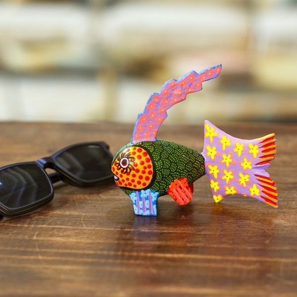 Alternate image for Hand-Painted Wood Fish Alebrije Figurine in Green and Purple Petite Fish in Green
