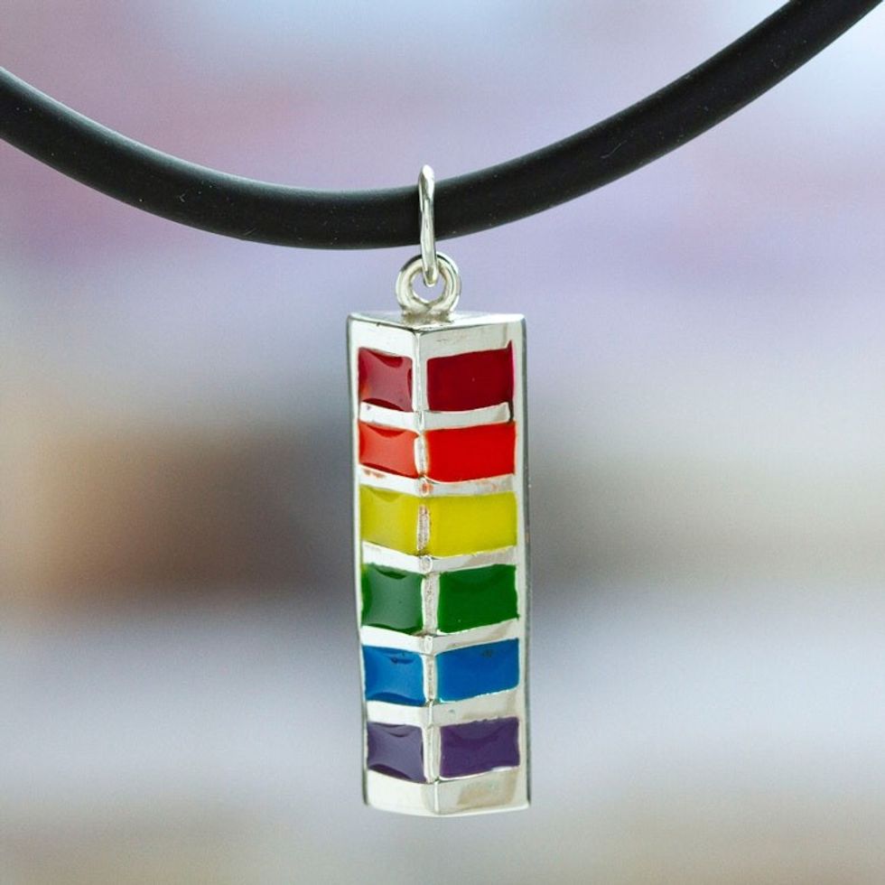 Unisex Sterling Silver Cord LGBTQ-themed Pendant Necklace 'Rainbow Pride'